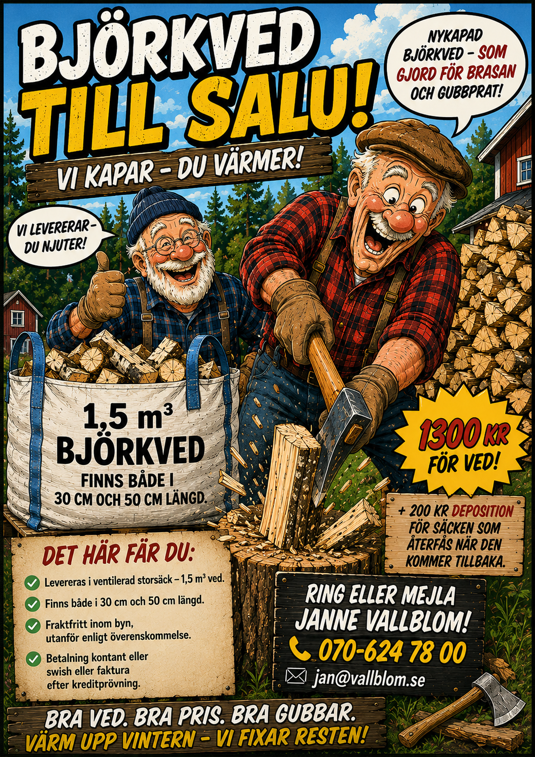 Björkved till salu